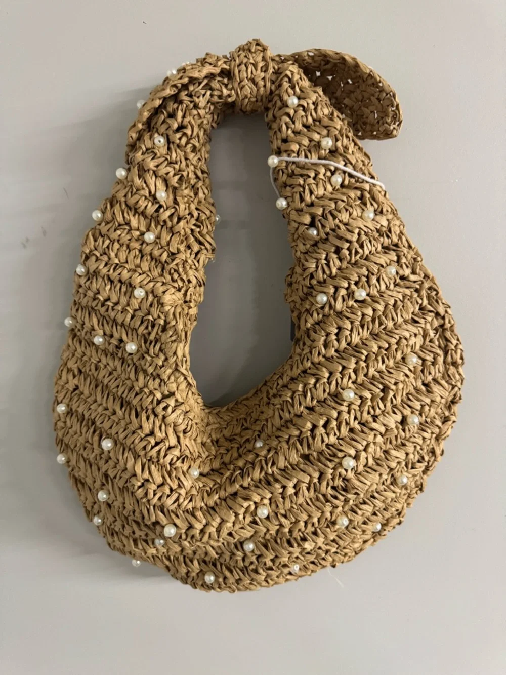 Haute Hippie Tan Woven Pearl-Embellished Hobo Bag